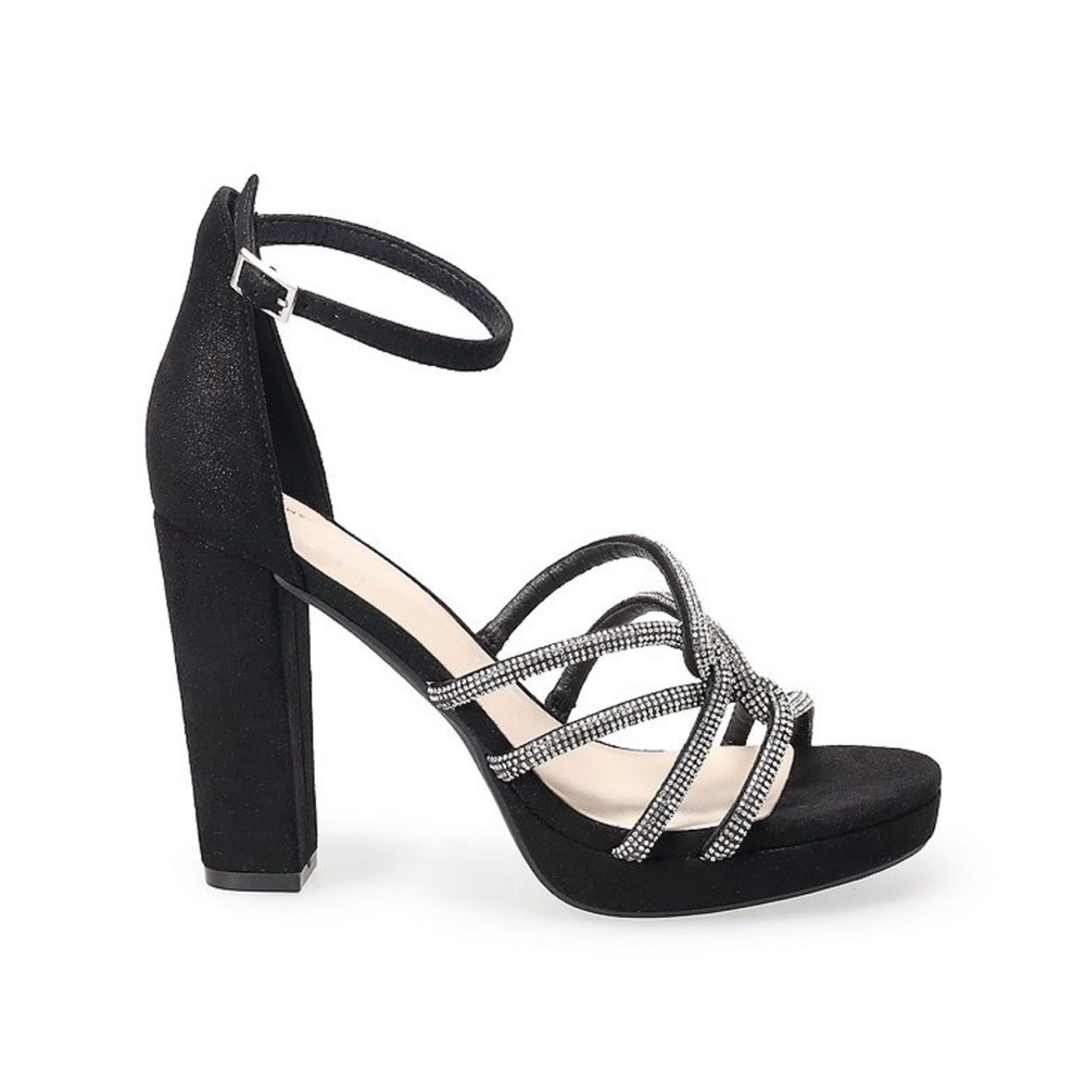NIB - Apt. 9 Black and Silver Strappy Dress Heels, Size 8 w/ Memory Foam